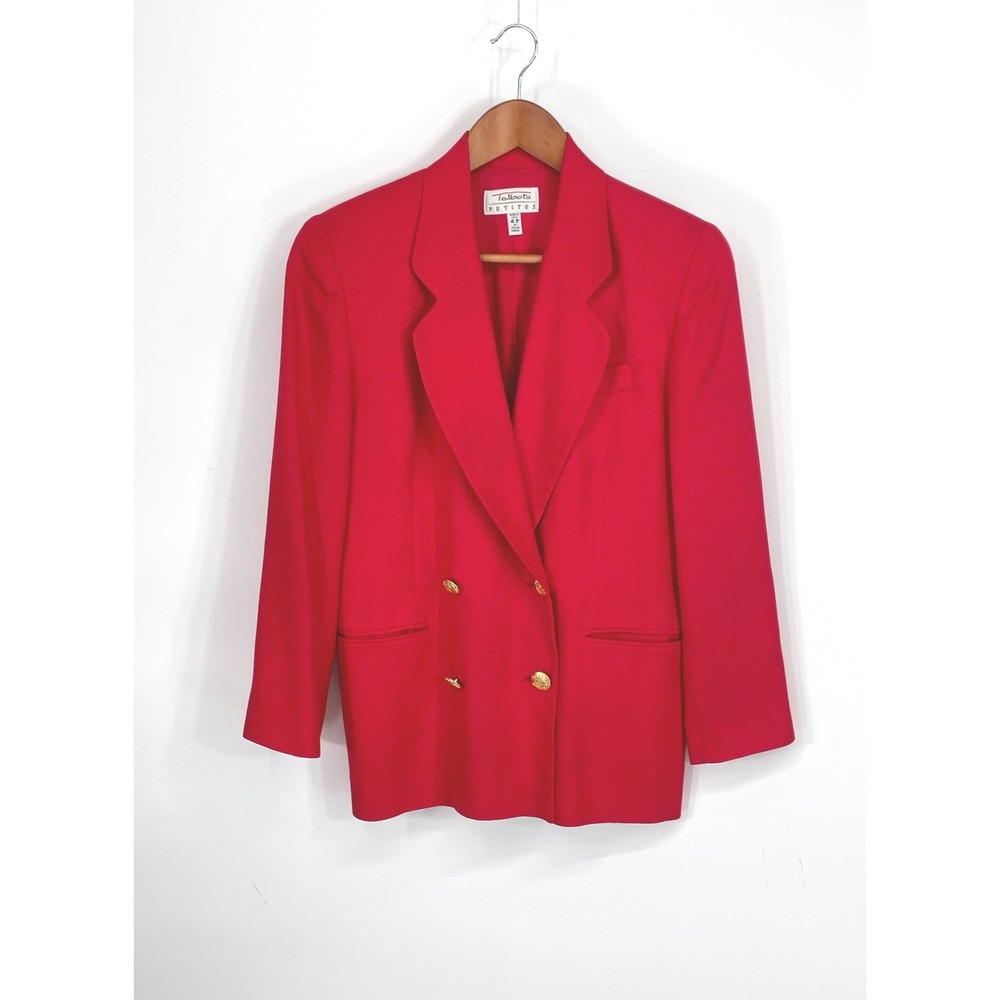 Talbots Women 4P Blazer Red Double Breasted Gold Button Italian Linen Blend